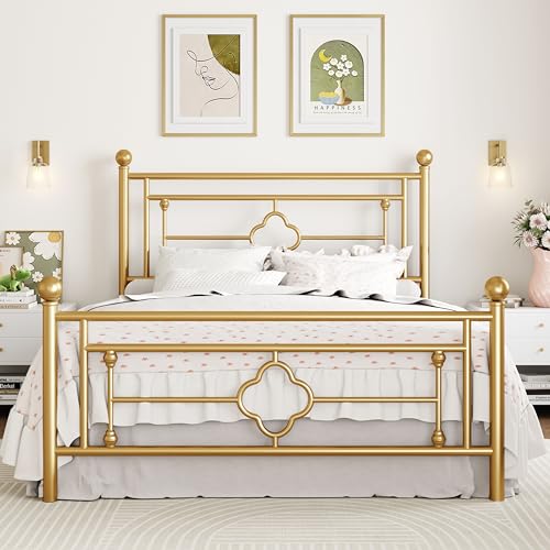 14 Inches Full Size Metal Platform Bed Frame/Vintage Iron-Art Headboard, view 2