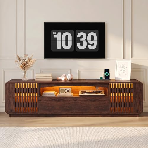 63" TV Stand with Storage, Mid Century Modern TV Console Walnut, view 7