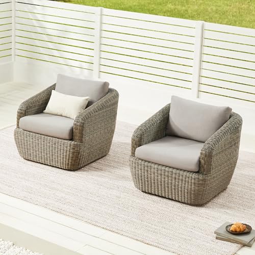 CHITA 4-Pieces Outdoor Wicker Furniture Set, Patio Conversation Set, Brown | 360° Swivel Chairs, Resin Wicker, Steel Frame, 5.1" Thick Cushion, Olefin Fabric Covers, 350 Lb Chair Capacity