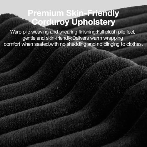 L-Shape Sectional Couches for Living Room with Smarts Coil® Support, 3 Seater Sectional Sofas for Living Room Bedroom, Corduroy Cloud Couch Sectional, No Assembly(Black, Right Hand Facing)