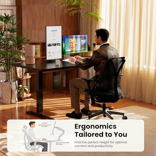Height Adjustable Electric Standing Desk, 63 x 28 Inches Sit Stand up Desk, Memory Computer Home Office Desk, Carbon Fiber Black