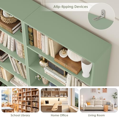 82" Tall Bookshelf Bookcase, 7-Tier Open Display Shelves, Green, view 8