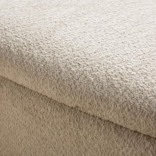 Linley Contemporary Large Storage Bouclé Ottoman with Wood Legs, Ivory