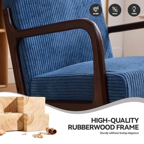 Mid Century Modern Corduroy Accent Chair, Living Room Chairs with Lumbar Pillow Boho Arm Chiar Reading Chair with Solid Wood Frame for Living Room Bedroom