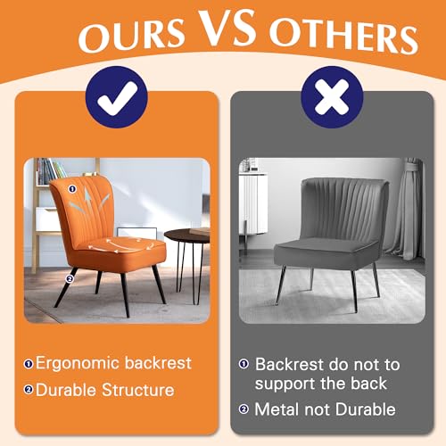 Orange Accent Chair Set of 2 Upholstered Living Room Chairs Modern Bedroom Furniture Sets Armless Slipper Club Chair Guest Reception Couch Comfy Wingback Single Sofa