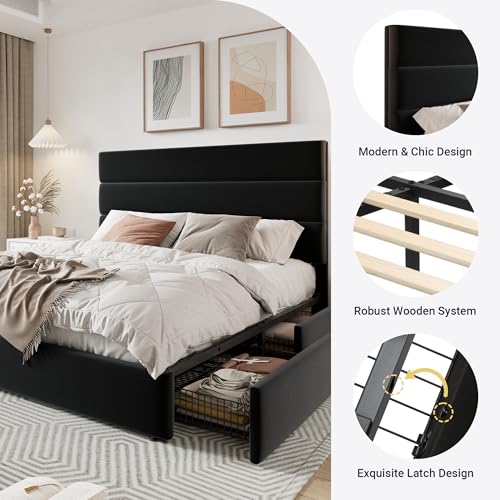 Modern King Size Platform Bed Frame with 4 Storage Drawers, view 7