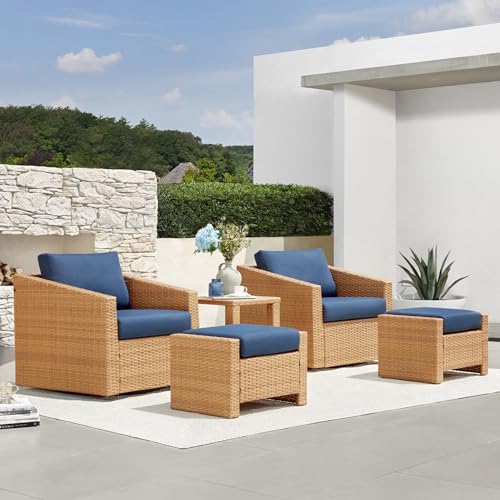CHITA 5 Pieces Swivel Wicker Patio Furniture Set, Outdoor Conversation Set | All-weather Resin Wicker, 360° Swivel Chairs, 5.1" Thick Cushion, Olefin Covers, Steel Frame, 350 Lb Chair Capacity