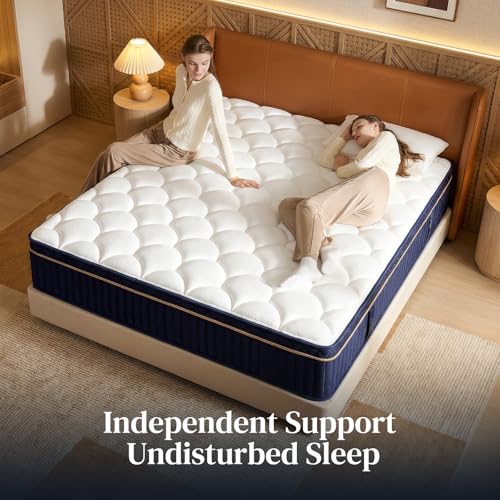 Queen Size Mattress,14 Inch Queen Mattress Hybrid in a Box, Medium Firm Memory Foam with Individual Pocket Springs, Upgrade Zoned Support, Motion Isolation&Pressure Relief, CertiPUR-US