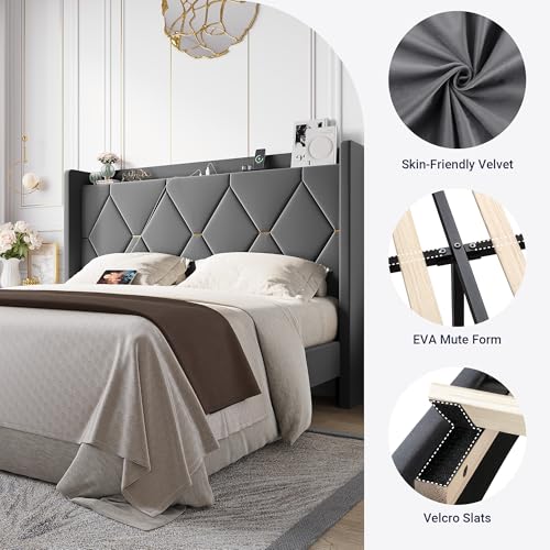 Queen Bed Frame with Storage Headboard & Charging Station, view 7