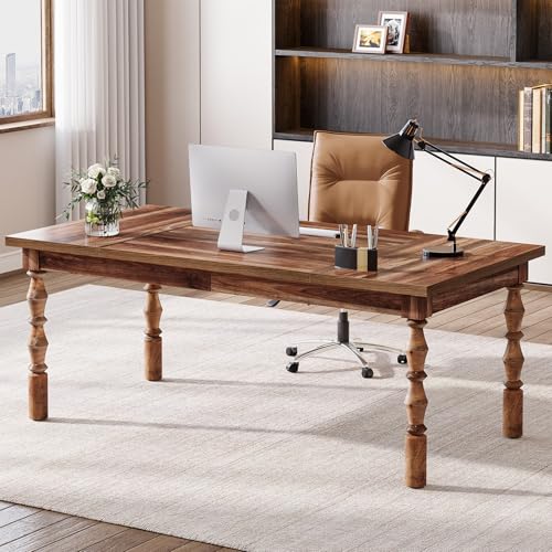 Large Walnut Executive Office Desk, 62" Farmhouse Computer Desk, view 2