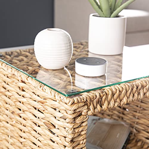 Pallston Water Hyacinth Accent Table - Bohemian Design, Natural Rattan - Fully Assembled - Ideal for Living Room, Bedroom (OC1157706)