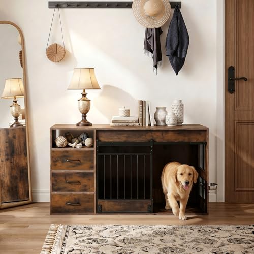 59.8 Inch Large Dog Crate Furniture with 3 Storage Drawers, view 8