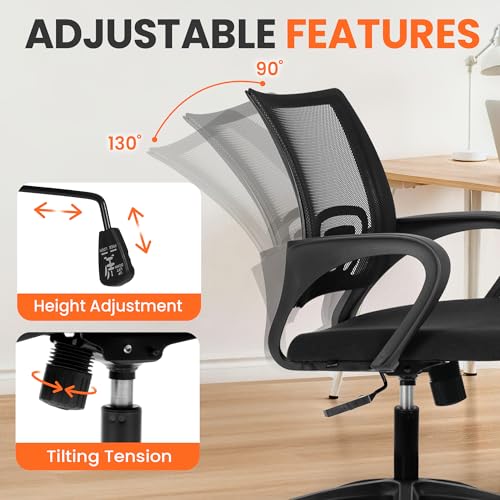Office Computer Chair Ergonomic Mid-Back Mesh Desk Chair, Black, view 7
