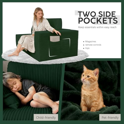 110" Boneless Couch, Cloud Modular Sectional Sofa with L-Shape Chaise, Modern Upholstered Couches for Living Room Bedroom No Assembly Required (Green, 110" Left Facing Chaise+2 Seaters)