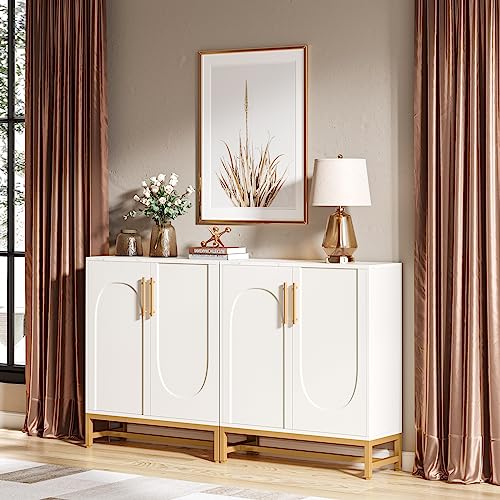 Modern Sideboards, Buffet Cabinet with 4 Doors and Adjustable Shelves (White), view 2