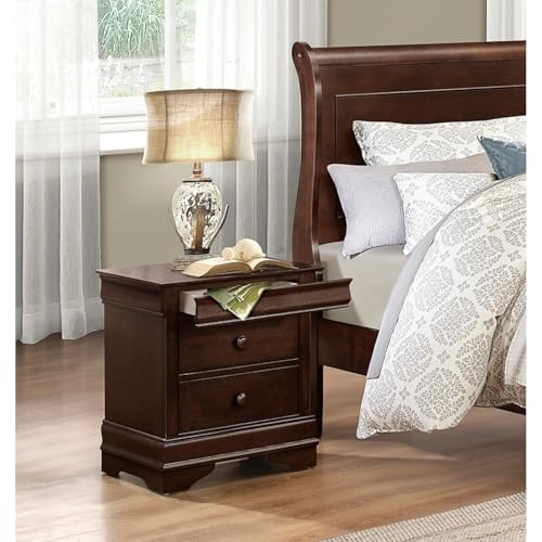 Brown cherry wood nightstand with drawers, view 2