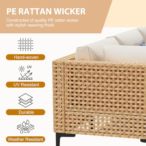 Patio Furniture Set 7 Piece Large Modular Outdoor Sectional Free Combination Outdoor Furniture with Thick Cushion All Weather Wicker Boho Patio Conversation Sets for Porch, Deck