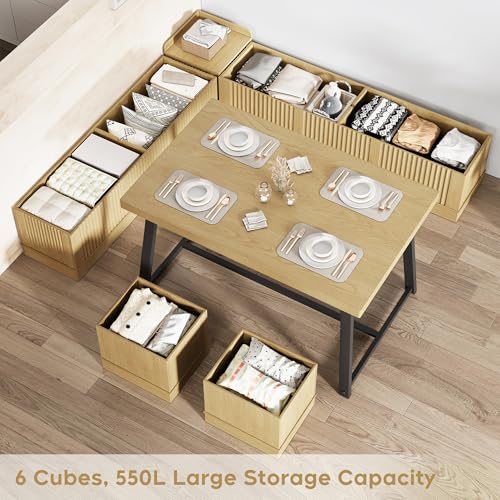 Corner Dining Table Set, 6-Piece Breakfast Nook Dining Set with Storage Bench and Stools, 47" Banquette Seating for Small Space, Apartment Kitchen & Dining Room, Natural Wood