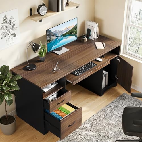 59" Office Desk with File Drawer, Keyboard Tray & 2 Drawers, Cherry, view 7