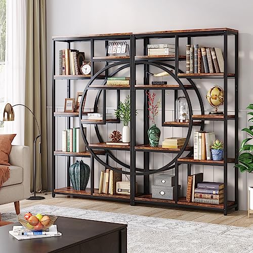 Tribesigns Bookshelf Industrial 5 Tier Etagere Bookcase, Freestanding Tall Bookshelves Display Shelf Storage Organizer with 9-Open Storage Shelf for Living Room, Bedroom, 2 Pack