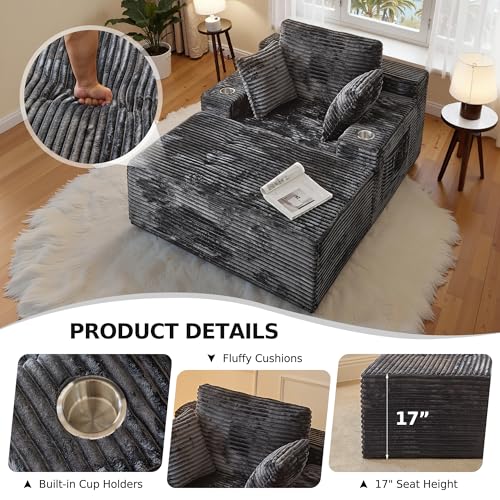 66" Chaise Lounge Chair Indoor, Oversized Boneless Single Sleeeper Couch Bed, view 8