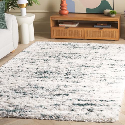 SAFAVIEH Fontana Shag Collection Area Rug - 10' x 14', Ivory & Green, Modern Design, Non-Shedding & Easy Care, 2-inch Thick, Ideal for the Living Room, Dining, Bedroom (FNT873B)