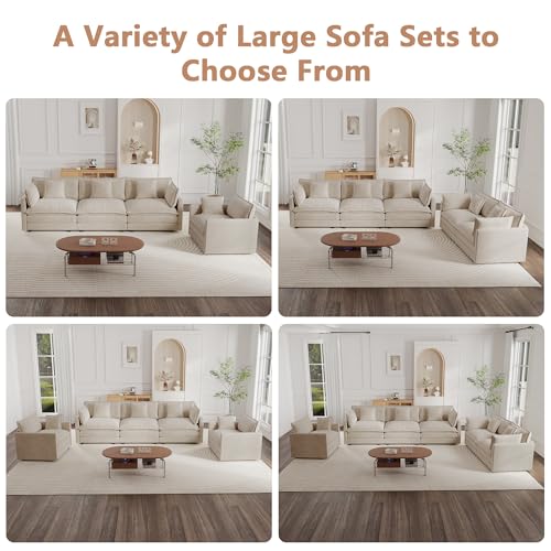 Modular Sectional Sofa, 111.5 Inch L Shaped Couch Set for Living Room, 3-Seater Comfy Cloud Couches with Movable Ottoman, DIY Combination, Chenille, Light Coffee
