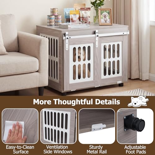 31.5" Dog Crate Furniture with Barn Door for Small Medium Dogs, view 8