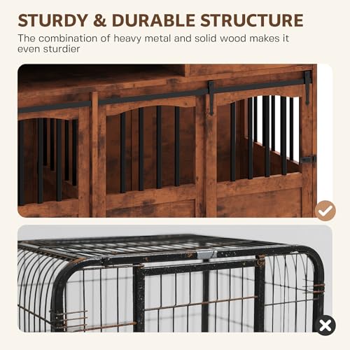 72" Double Dog Crate Furniture with Storage for 2 Medium Dog Brown, view 8