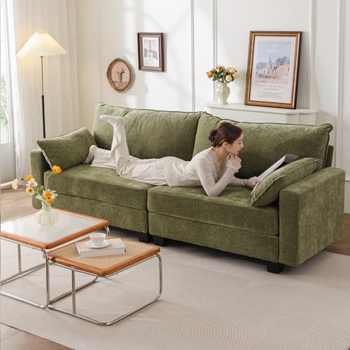 94'' Modular Sectional Sofa with All Seats Storage,Oversized 3-Seater Comfy Couches with Throw Pillows,Big Loveseat for Living Room,Bedroom,Chenille,Green