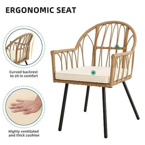 4 Pieces Rattan Wicker Dinning Chairs, Outdoor Indoor Patio Furniture Set with Cushion and Curved Back All Weather Bistro Chair for Garden Backyard Porch Poolside Restaurant (Beige)