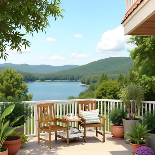 Patio Bistro Set with Integrated Coffee Table and Umbrella Slot Outdoor Dining Furniture for Garden, Porch, and Terrace in Natural Wood-Look Finish