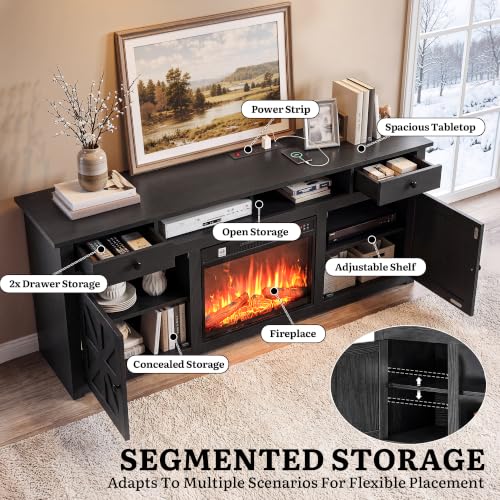 Electric Fireplace TV Stand with Storage for TVs up to 80", Black, view 8