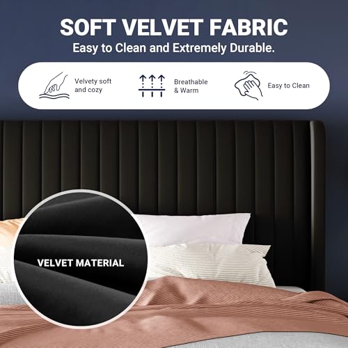 King Size Velvet Bed Frame/Vertical Channel Tufted Wingback, view 7