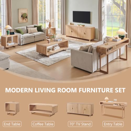 63-Inch Long Console Table, 31.5" Tall Modern Entryway Table with Open Storage Shelf, Curved Profile Design, Narrow Wood Sofa Table Behind Couch Table for Living Room, Hallway,Foyer, Natural Oak