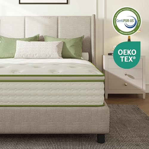 Queen Mattress 10 Inch Hybrid Memory Foam Mattress in a Box with Individual Pocket Innerspring for Motion Isolation & Pressure Relief, Edge Support, Medium Firm