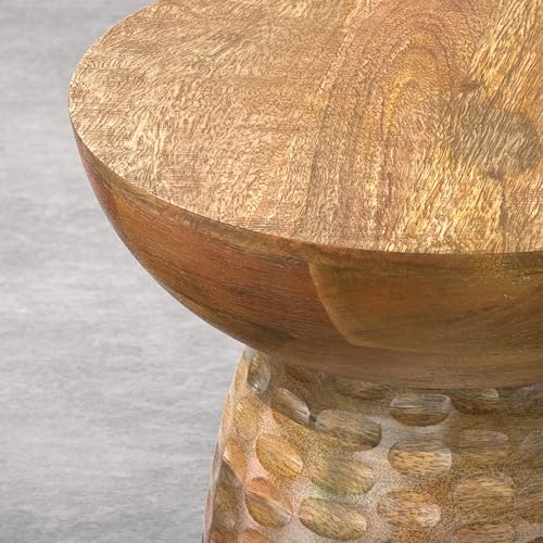 Boyd Accent Table - 13 inch Wide Solid Mango Wood Round Side Table in Honey Earthtone, Contemporary Sculptural End Table for Living Room or Bedroom with Natural Grain Finish, Assembled