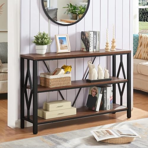 Sofa Console Table, Rustic Console Table with 3-Tier Storage, Engineered Wood Sofa Tables with Open Shelves, Heavy Duty Entryway Tables for Living Room, Hallway (47 Inch, Rustic Brown)