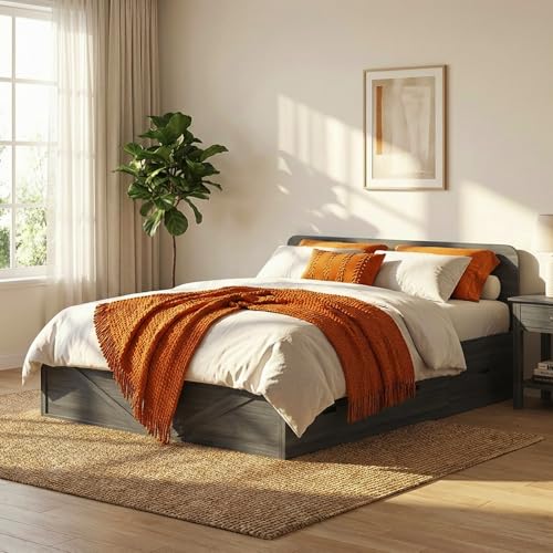 4-in-1 Queen Murphy Bed with Mattress Included & Extra Large Drawers, Multifunctional Cabinet Bed that Converts to Sofa Set for Small Spaces/Guest Bedroom/Living Room, Grey