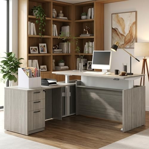 77" L-Shaped Executive Standing Desk with 3 Drawers Cabinet, view 2