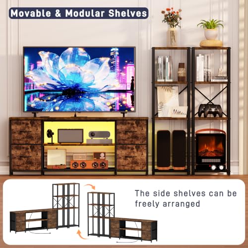 LED TV Stand Entertainment Center Bookshelf Combo with Charging Station, view 7
