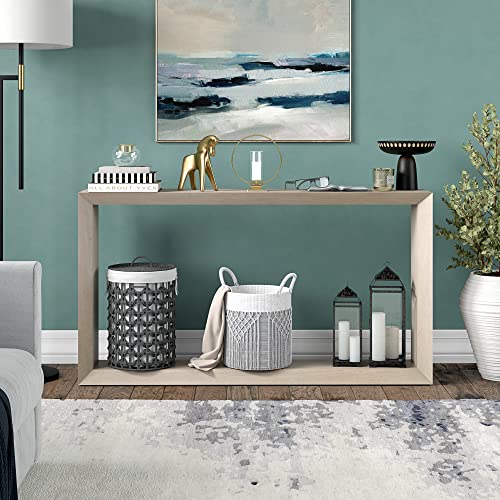 55" Wooden Rectangular Console Table Entryway Table, Sofa Table with Wooden Shelf for Entryway, Living Room, Couch, Hallway, or Office, Beech White