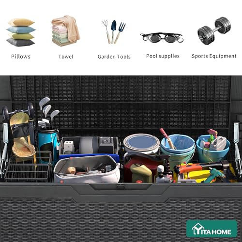 100 Gallon Large Deck Box | Outdoor Resin Storage Boxes for Patio Furniture, Outdoor Cushions, Garden Tools, Water Resistant and Lockable