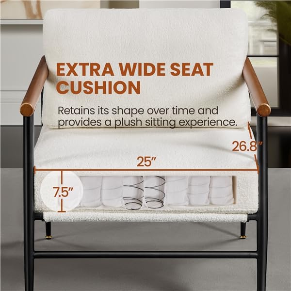 Yaheetech Accent Chairs Set of 2, Modern Living Room Chairs, Ivory | Boucle Fabric Lounge Chair with Metal Frame, Plush Back Pillow and Seat Cushion for Living Room Bedroom Vanity Waiting Room