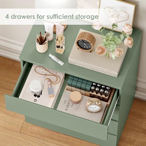 4 Drawer Dresser, Green Dresser Modern Storage Chest of Drawers 23.6L x 15.7W x 31.5H in, Storage Cabinet with 4 Drawers for Home Office, Green