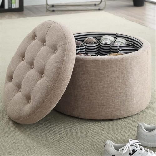 Designs4Comfort Round Shoe Ottoman, Tan Fabric