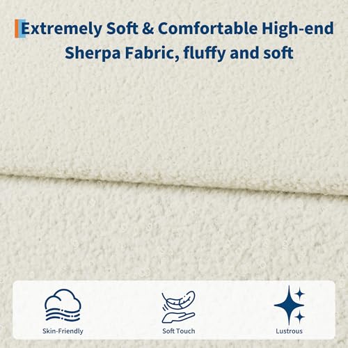 Full Size Bed Frame with Boucle Fabric, Beige, view 8