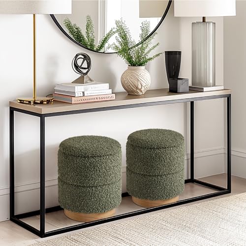 Round Boucle Ottoman Olive Green, view 7
