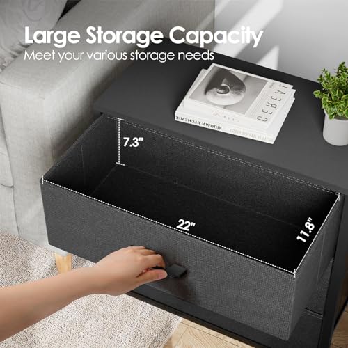 Nightstand with 3 Fabric Drawers, Storage Dresser,Black, view 7