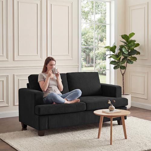 Loveseat & 3 Seater Sofa Sets, 89" Couch Sofa Set for Living Room Furniture, 2 Piece Modern Sleeper Sofa with Deep Seat Cloud Couch for Apartment Lounge, Black Corduroy